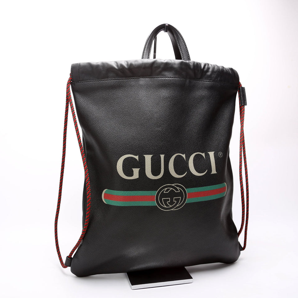Gucci 494053 Retro Logo Drawstring Backpack Black Bag