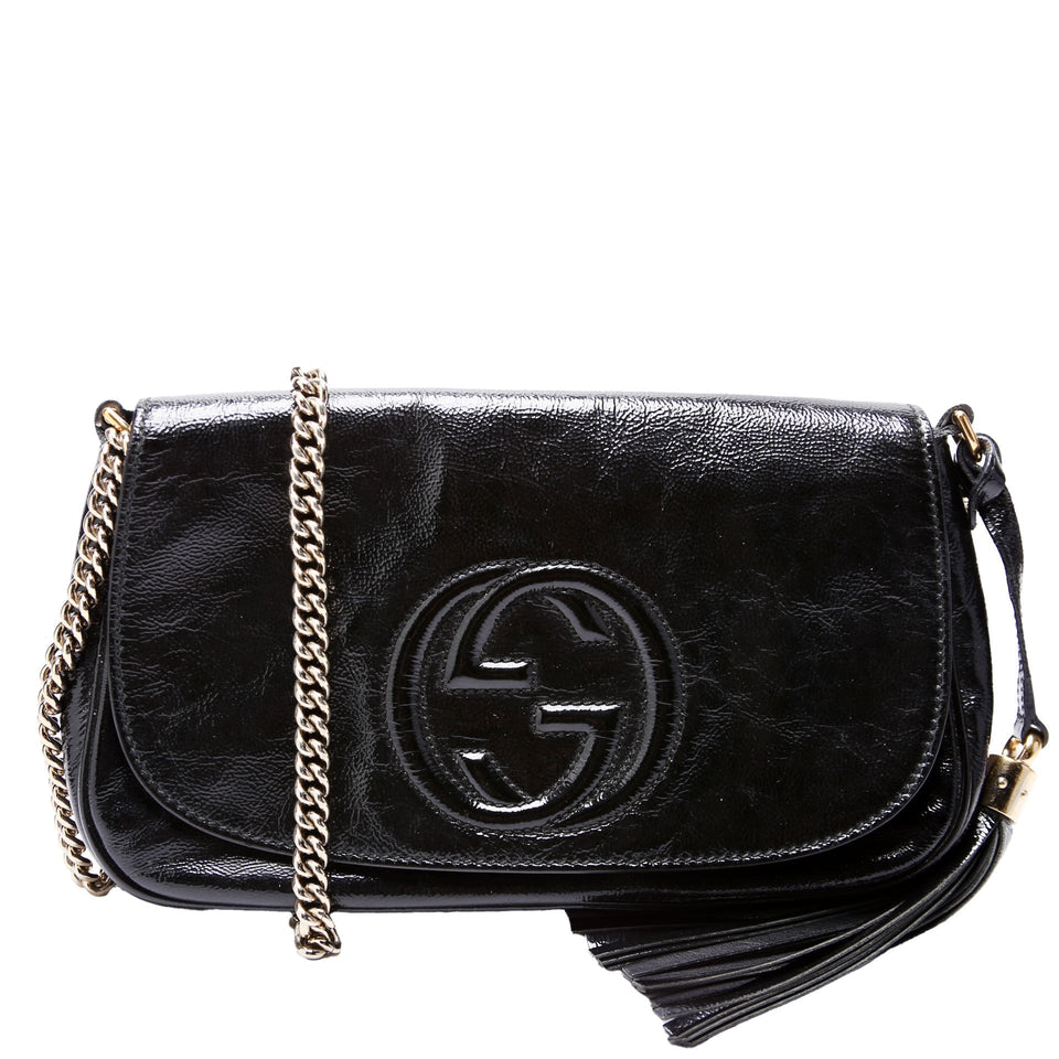 Gucci 336752 Soho Chain Crossbody Medium Patent Black Bag