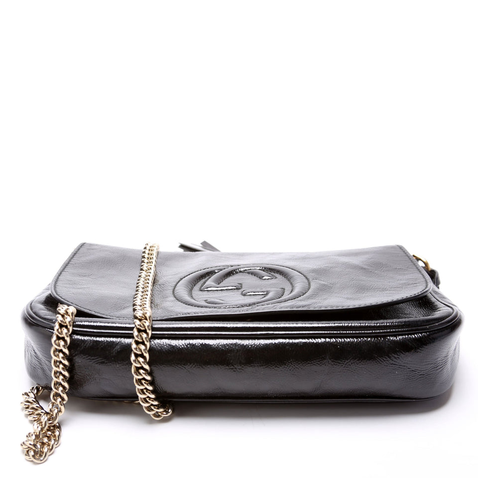 Gucci 336752 Soho Chain Crossbody Medium Patent Black Bag