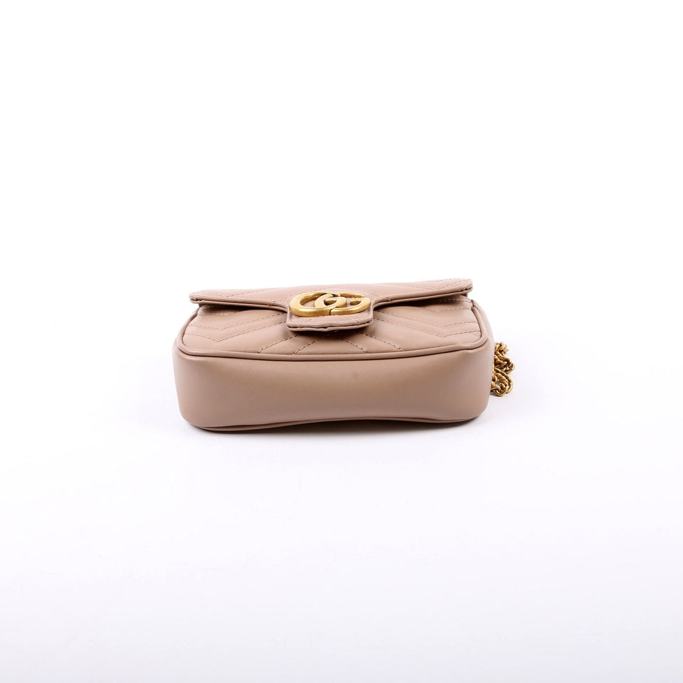 Gucci 476433 Marmont Leather Super Mini Flap Tan Bag