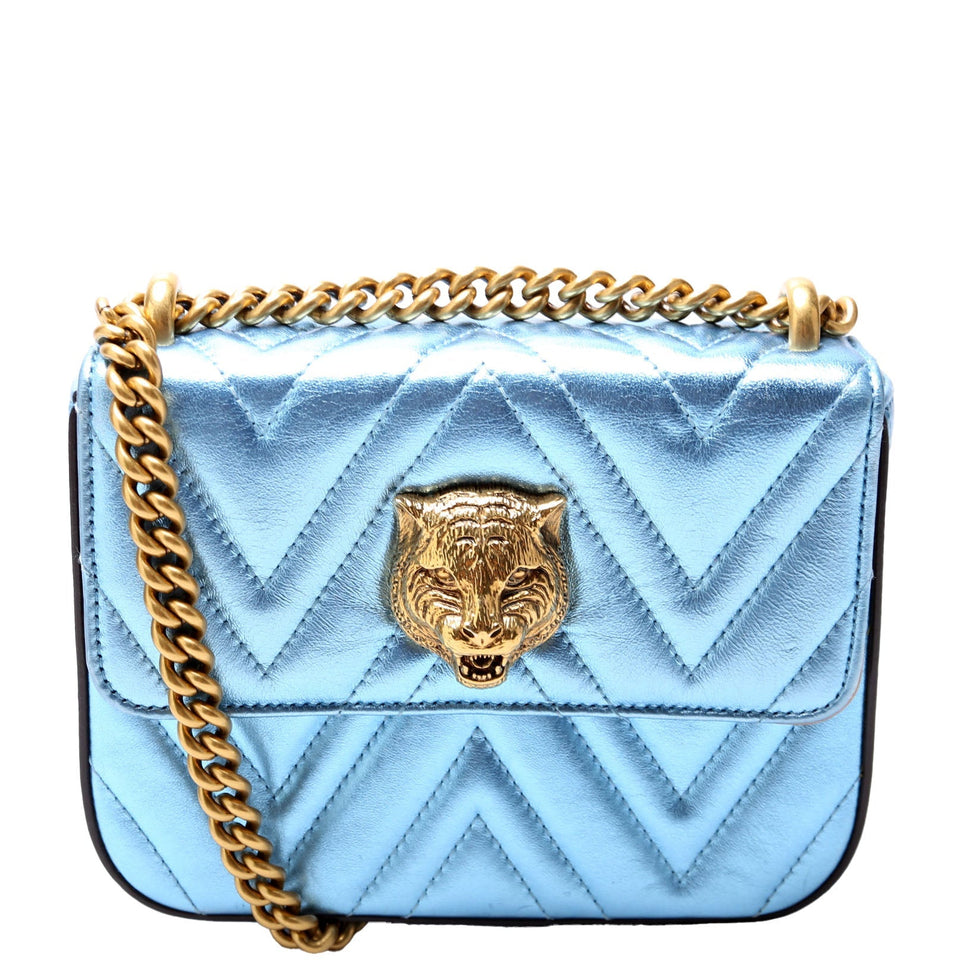 Gucci 432581 Broadway Metalic Matelasse Shoulder Blue Bag
