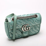 Gucci 446744 Marmont Sequin Shoulder Mini Flap Teal Bag