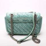 Gucci 446744 Marmont Sequin Shoulder Mini Flap Teal Bag