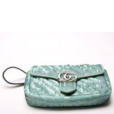 Gucci 446744 Marmont Sequin Shoulder Mini Flap Teal Bag