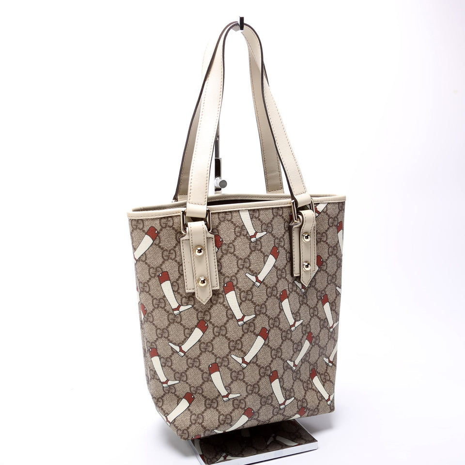 Gucci 257250 GG Supreme Boot Small Tote Cream Bag