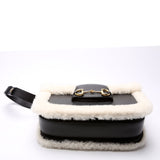 Gucci 602204 Horsebit 1955 Shearling Leather Shoulder Black Bag