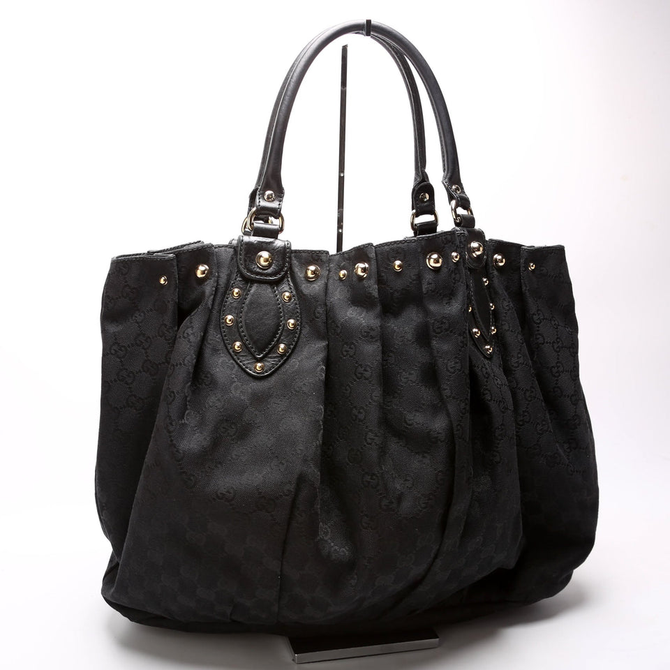 Gucci 203626 GG Canvas Studded Pelham Tote Large Black Bag