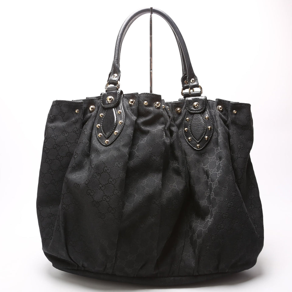 Gucci 203626 GG Canvas Studded Pelham Tote Large Black Bag