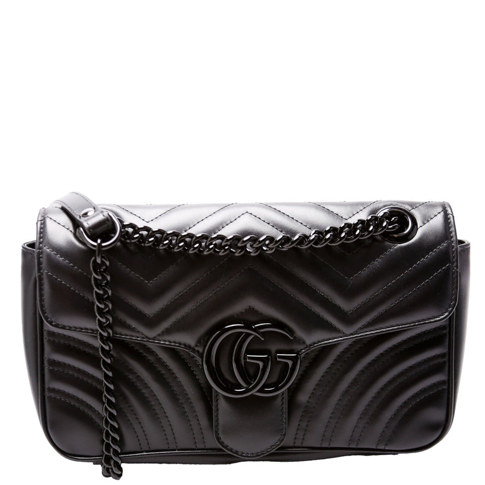 Gucci 443497 Marmont Leather Monochrome Shoulder Small Flap Black Bag
