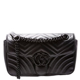 Gucci 443497 Marmont Leather Monochrome Shoulder Small Flap Black Bag