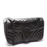Gucci 443497 Marmont Leather Monochrome Shoulder Small Flap Black Bag