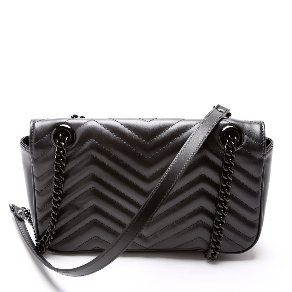 Gucci 443497 Marmont Leather Monochrome Shoulder Small Flap Black Bag