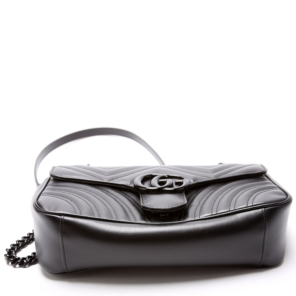 Gucci 443497 Marmont Leather Monochrome Shoulder Small Flap Black Bag