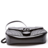 Gucci 443497 Marmont Leather Monochrome Shoulder Small Flap Black Bag