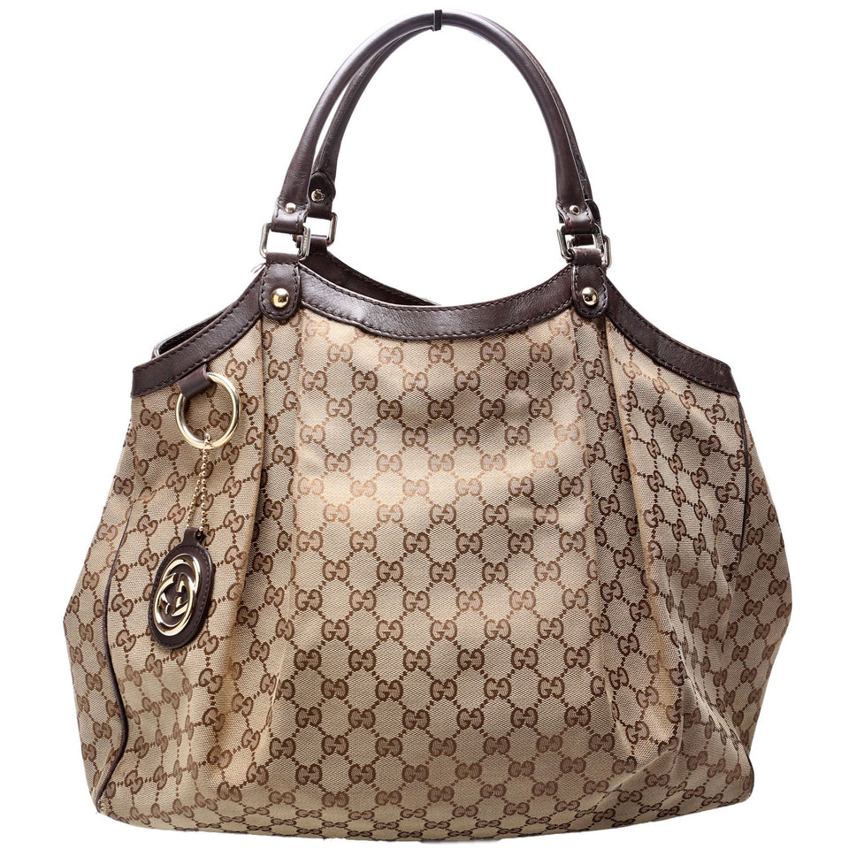 Gucci 211943 Sukey GG Canvas Large Brown Bag