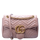 Gucci 443496 Marmont Leather Shoulder Medium Nude Bag