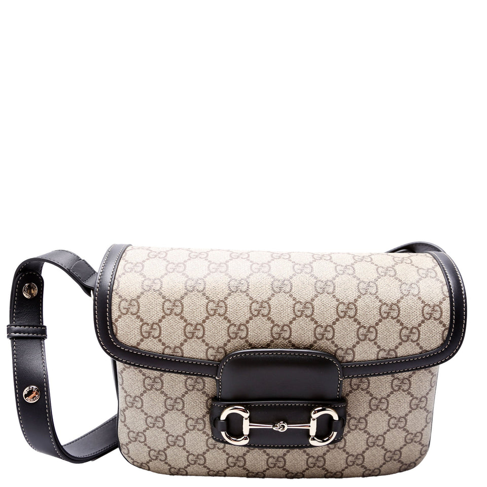 Gucci 815178 GG Supreme 1955 Horsebit Soft Medium Shoulder Black Bag