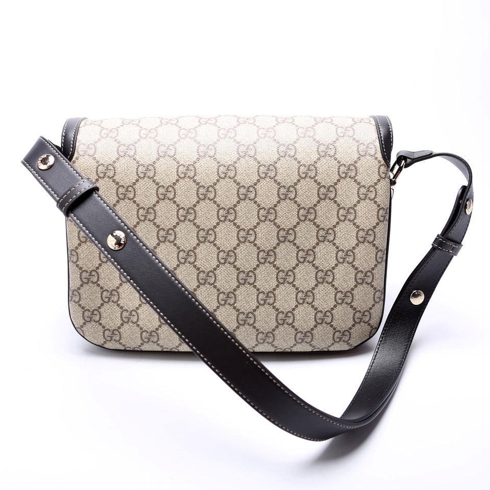 Gucci 815178 GG Supreme 1955 Horsebit Soft Medium Shoulder Black Bag