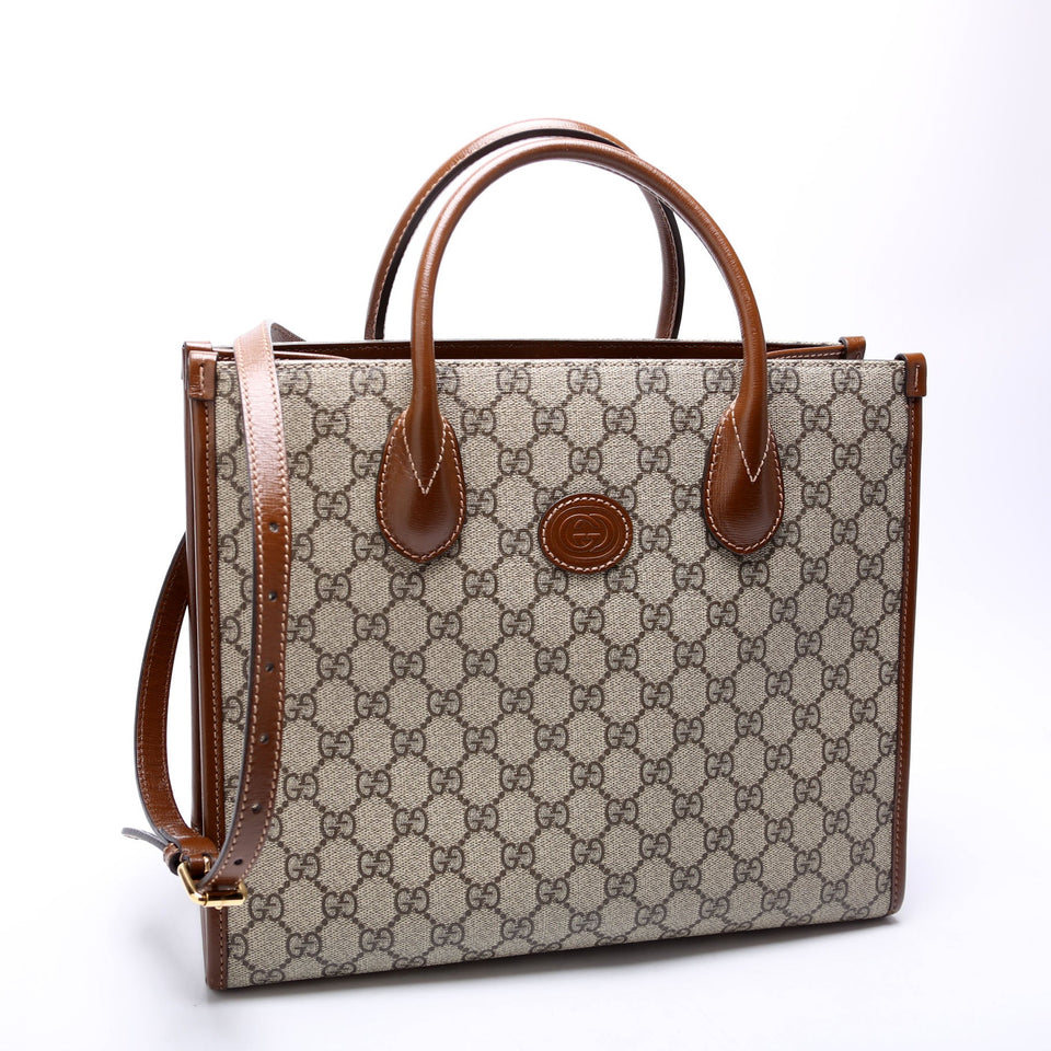 Gucci 659983 GG Canvas Interlocking GG Small Tote Brown Bag