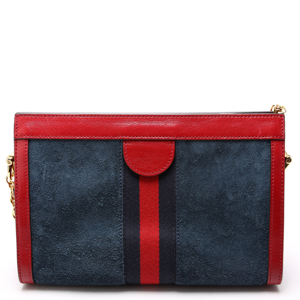 Gucci 503877 Ophidia Suede Shoulder Small Navy/Red Bag
