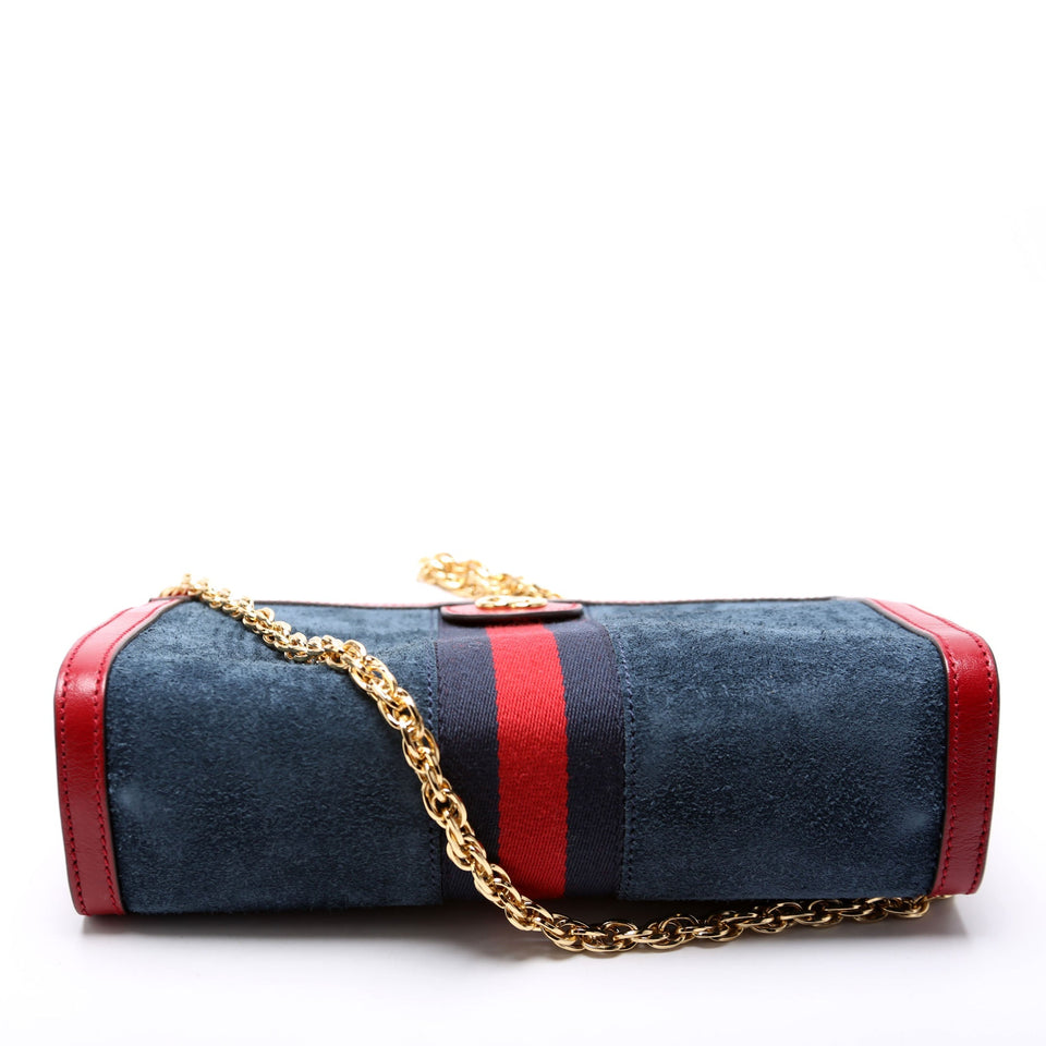 Gucci 503877 Ophidia Suede Shoulder Small Navy/Red Bag
