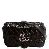 Gucci 446744 Marmont Sequin Shoulder Mini Flap Black Bag
