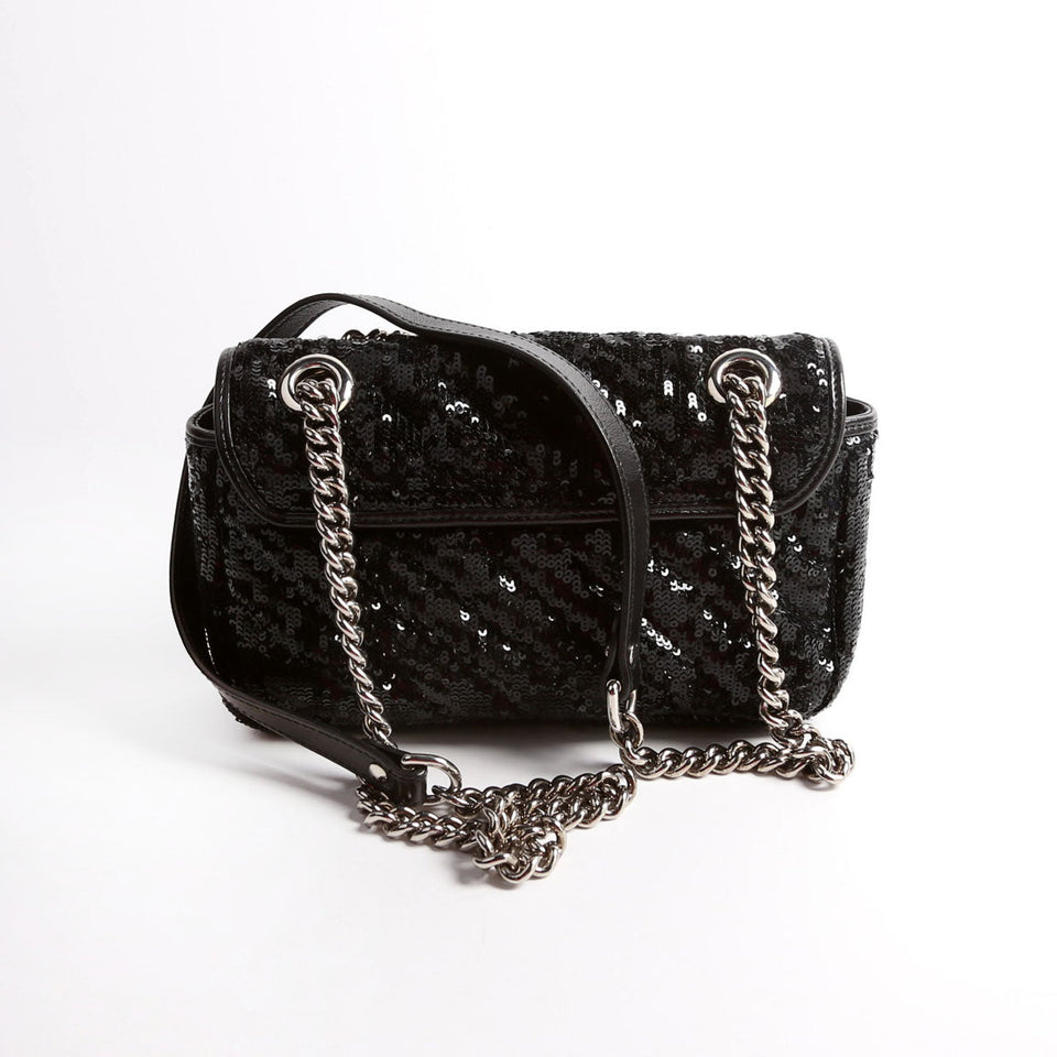 Gucci 446744 Marmont Sequin Shoulder Mini Flap Black Bag