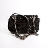 Gucci 446744 Marmont Sequin Shoulder Mini Flap Black Bag
