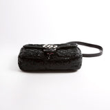Gucci 446744 Marmont Sequin Shoulder Mini Flap Black Bag