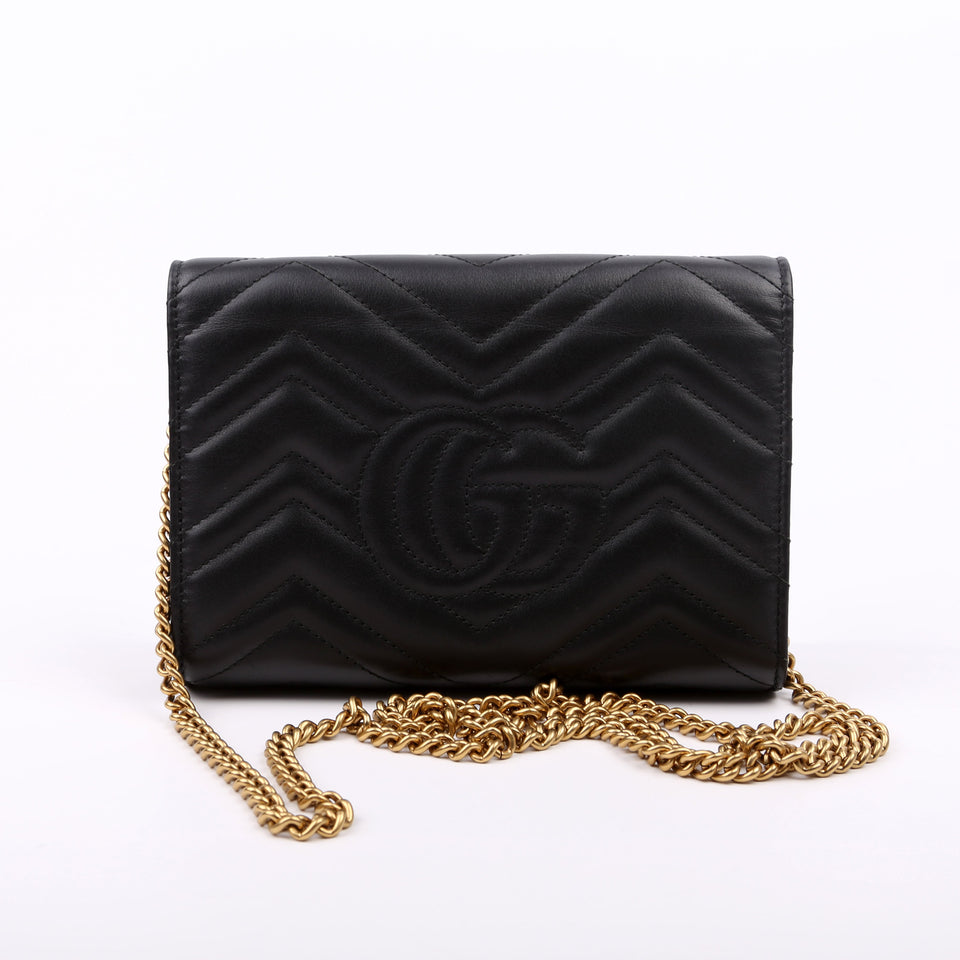 Gucci 474575 Marmont Chain Wallet Black Bag