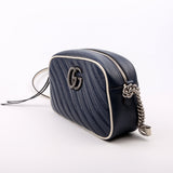 Gucci 447632 Marmont Small Leather Camera Blue/White Bag