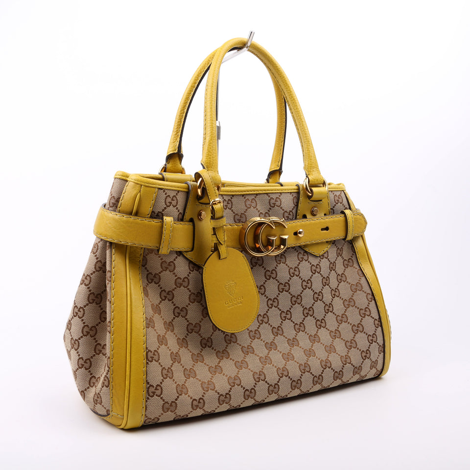 Gucci 247183 GG canvas Running Tote Medium Yellow Bag