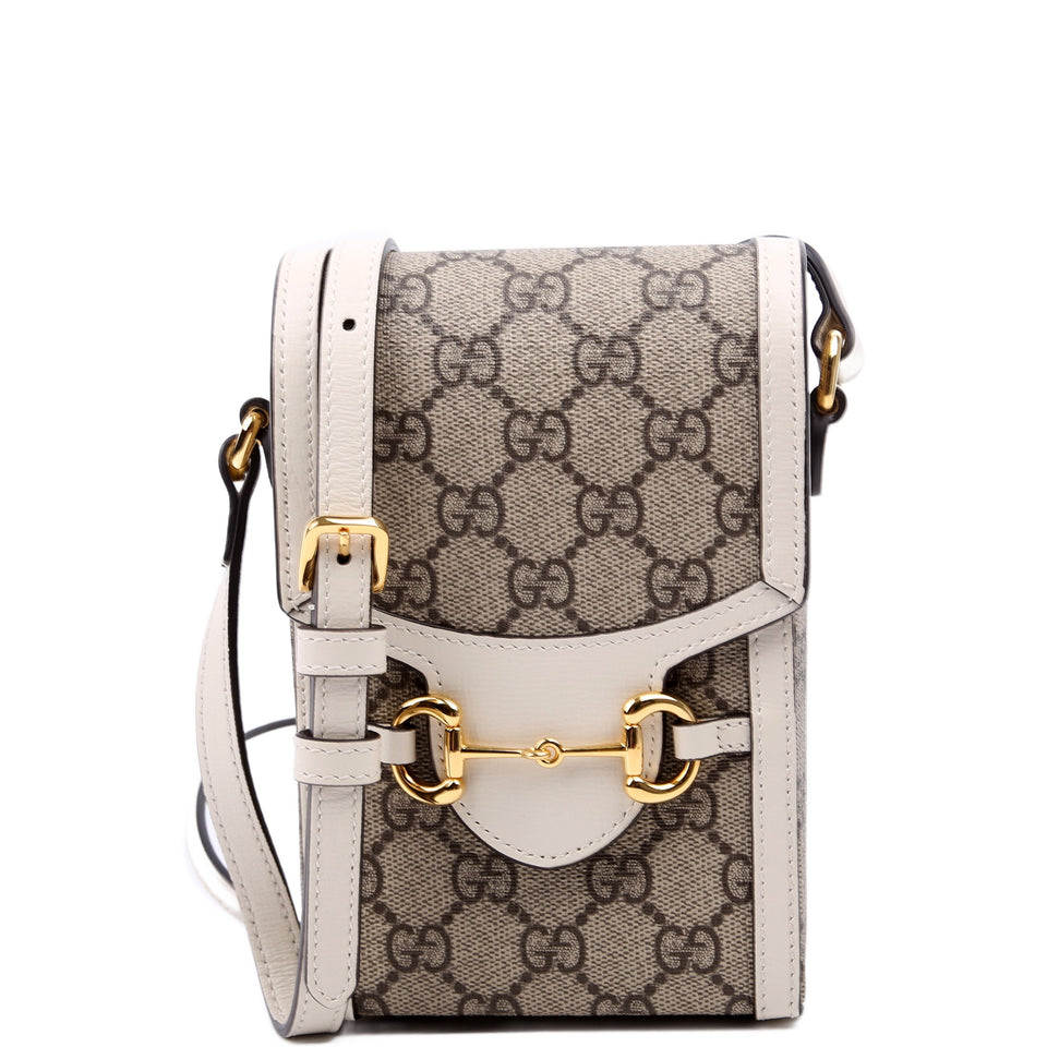 Gucci 625615 Horsebit 1955 GG Supreme Mini White Bag