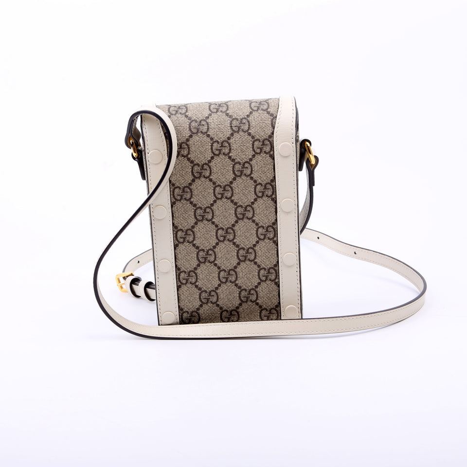 Gucci 625615 Horsebit 1955 GG Supreme Mini White Bag