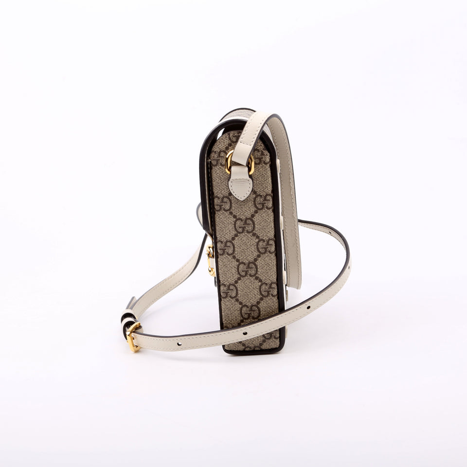Gucci 625615 Horsebit 1955 GG Supreme Mini White Bag