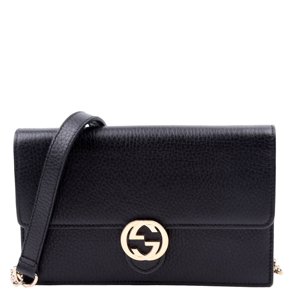 Gucci 510314 Interlocking G Chain Wallet Black Bag