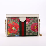 Gucci 503877 GG Supreme Flora Ophidia Small Chain White Bag