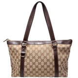 Gucci 141470 GG Canvas Abbey Tote Beige/Brown Bag