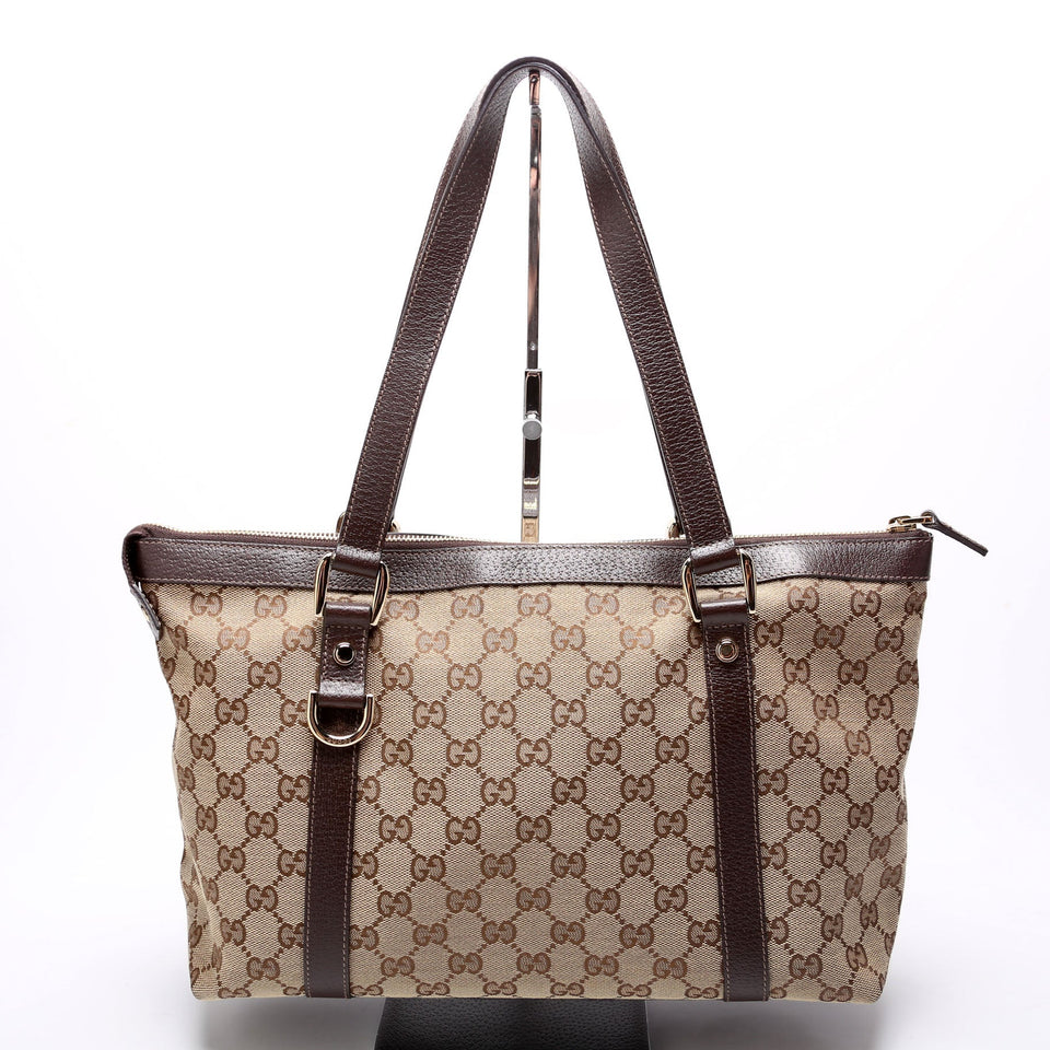 Gucci 141470 GG Canvas Abbey Tote Beige/Brown Bag