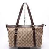 Gucci 141470 GG Canvas Abbey Tote Beige/Brown Bag