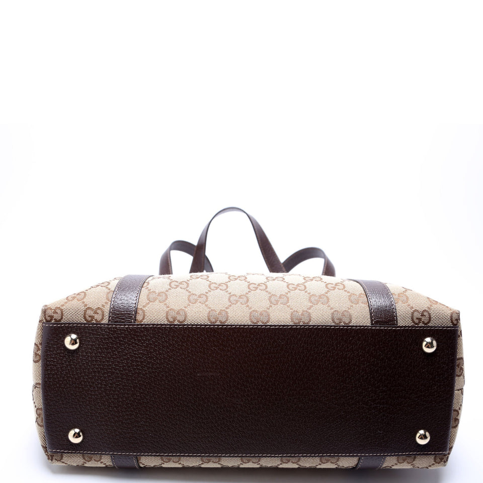 Gucci 141470 GG Canvas Abbey Tote Beige/Brown Bag
