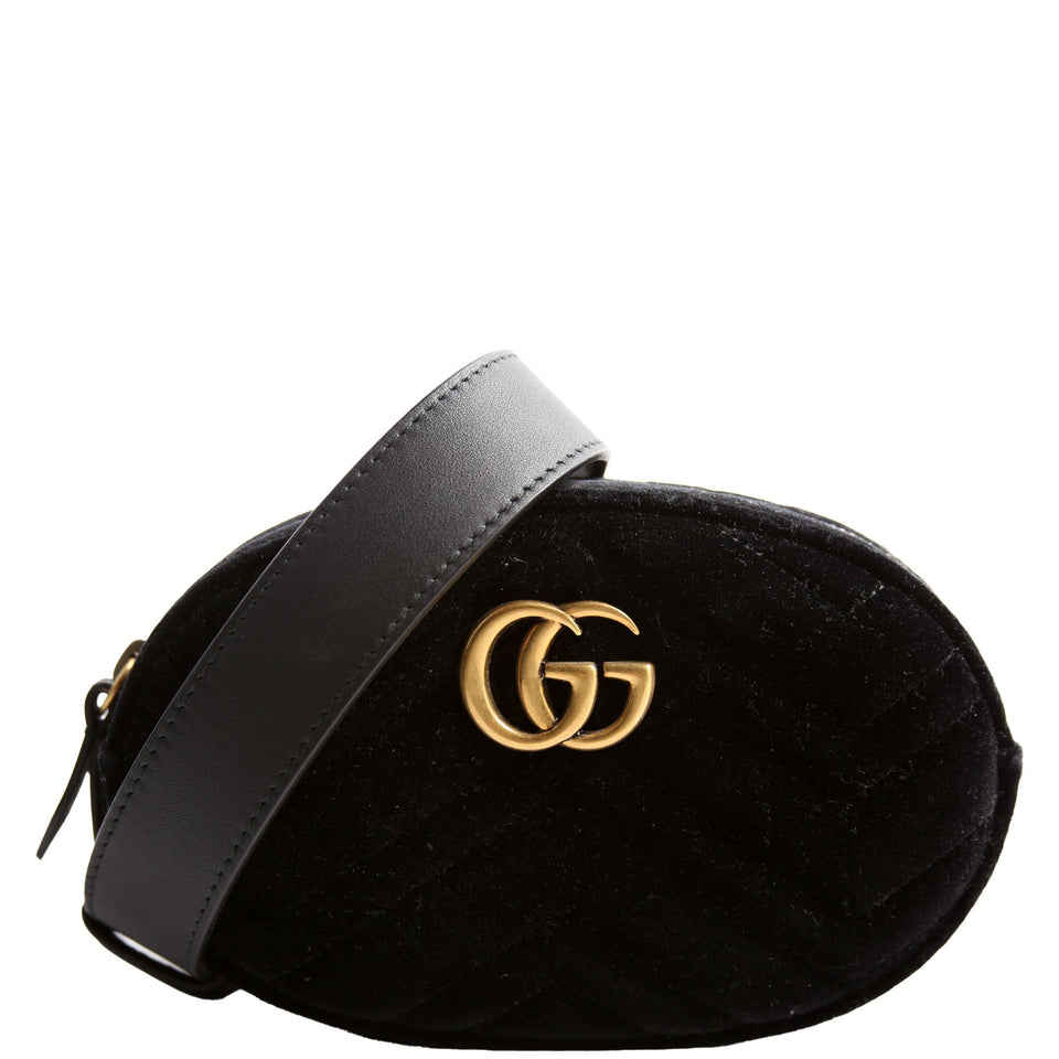Gucci 476434 Marmont Velvet Belt Black Bag