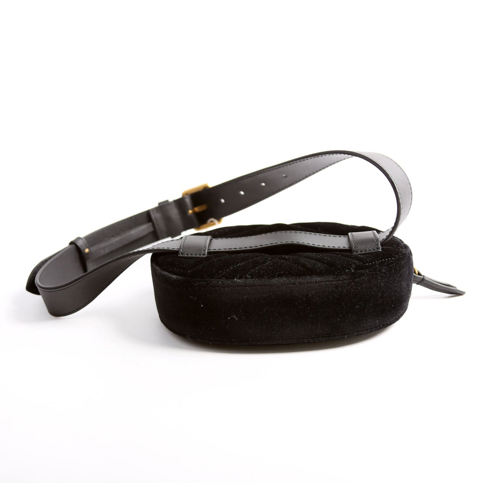 Gucci 476434 Marmont Velvet Belt Black Bag