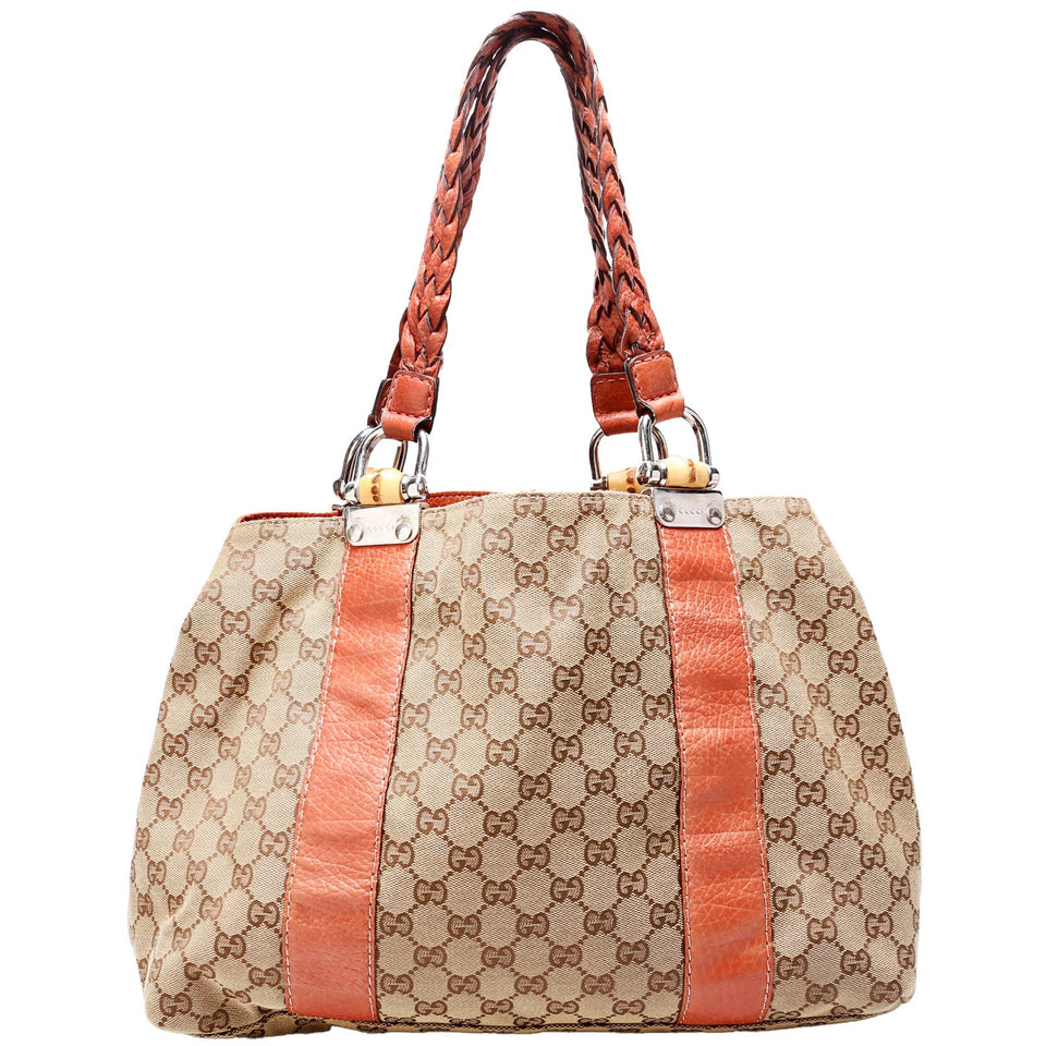 Gucci 232947 GG Canvas Bamboo Tote Bag