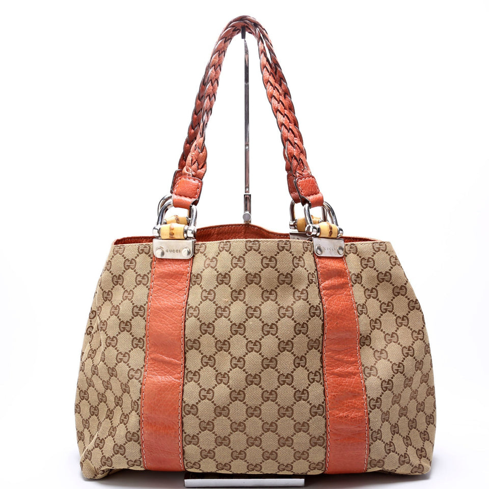 Gucci 232947 GG Canvas Bamboo Tote Bag