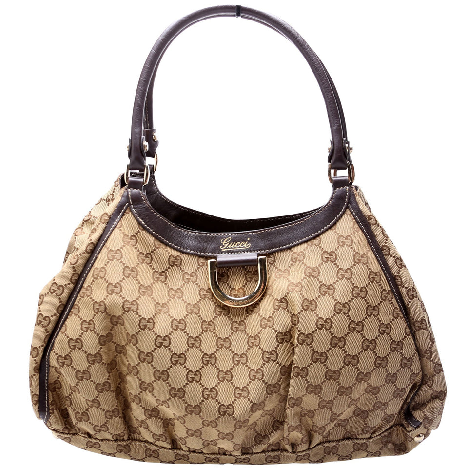 Gucci GG Canvas Abbey D Ring Large Hobo Tan Bag