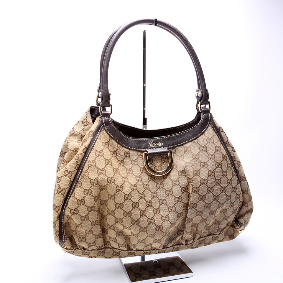 Gucci GG Canvas Abbey D Ring Large Hobo Tan Bag