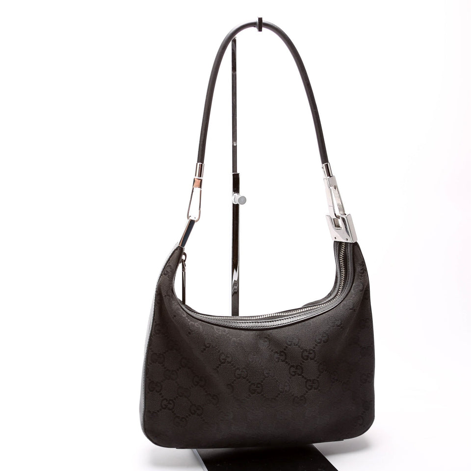 Gucci 01233 GG Canvas Small Clasp Hobo Black Bag