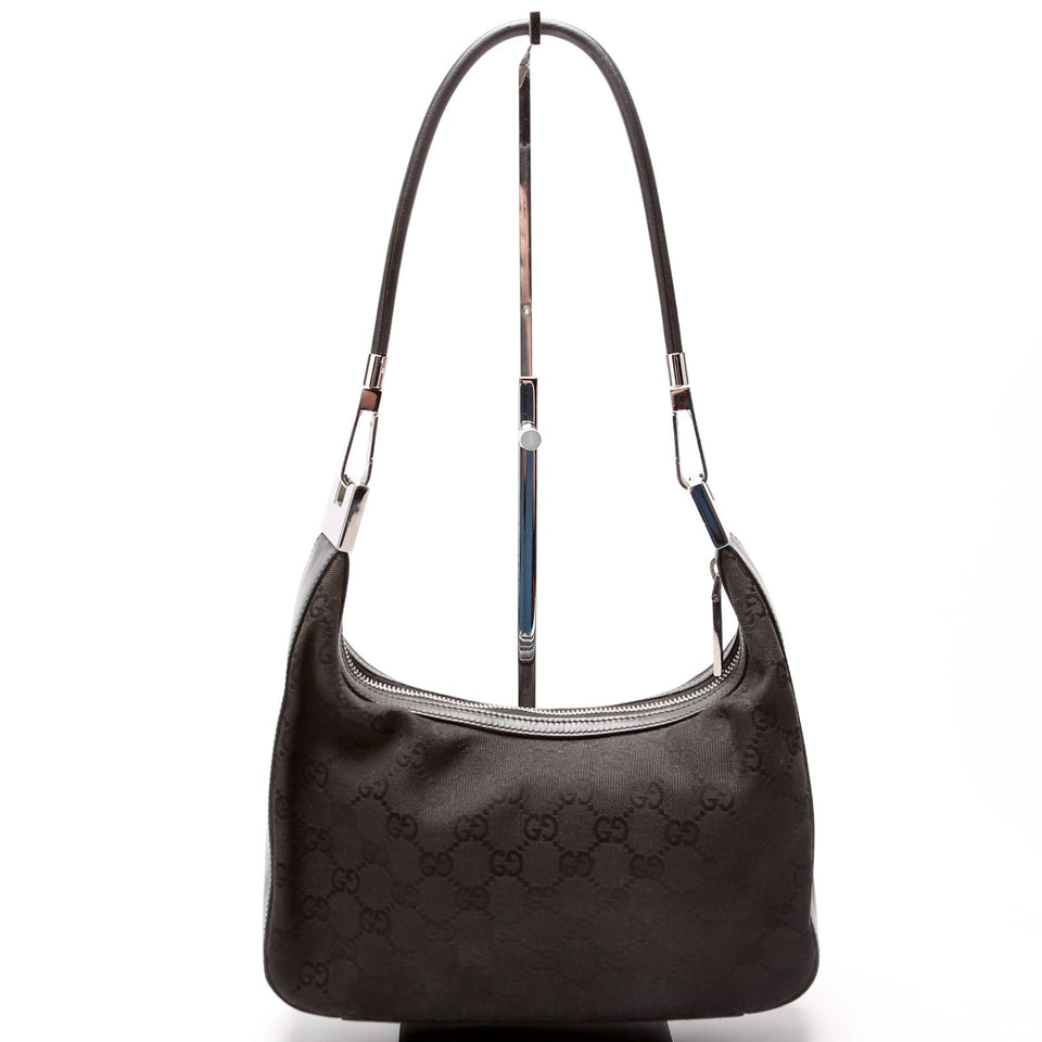 Gucci 01233 GG Canvas Small Clasp Hobo Black Bag