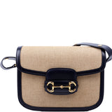 Gucci 602204 Horsebit 1955 Raffia Shoulder Bag
